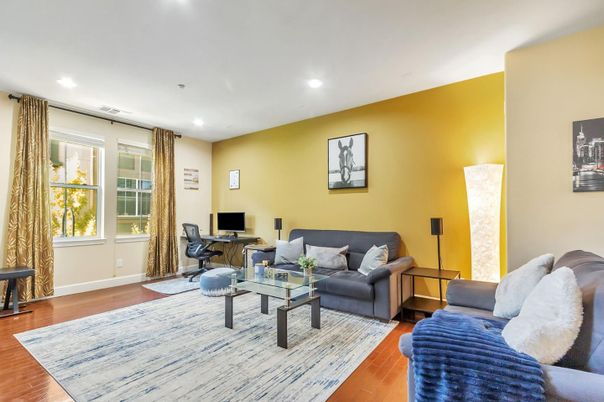 Home Office, Interior, Living room, Recessed Lighting, Wood Texture Flooring