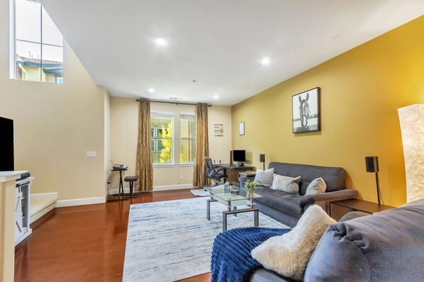 Home Office, Interior, Living room, Recessed Lighting, Wood Texture Flooring