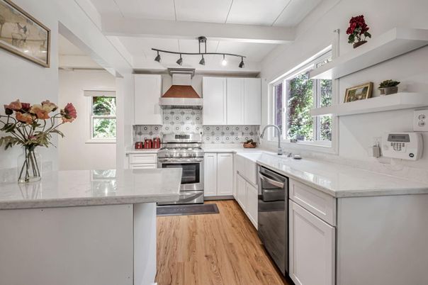 Interior, Kitchen, Stainless Steel Appliances, Wood Texture Flooring