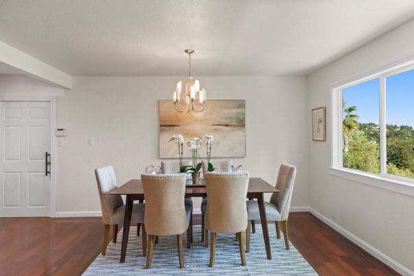 Chandelier, Dining room, Interior, Pendant Lights, Wood Texture Flooring