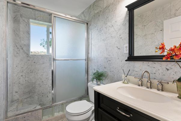 Bathroom, Glass Shower, Interior, Marble Walls