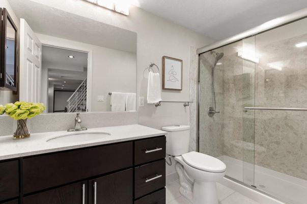 Bathroom, Glass Shower, Interior, Recessed Lighting