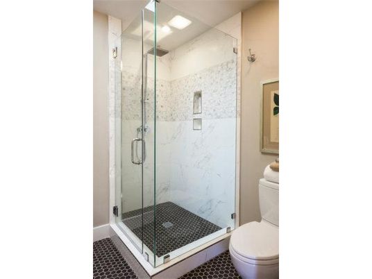Bathroom, Glass Shower, Interior, Marble Walls, Recessed Lighting