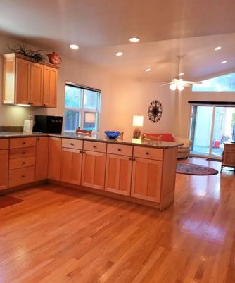 Interior, Kitchen, Recessed Lighting, Wood Texture Flooring