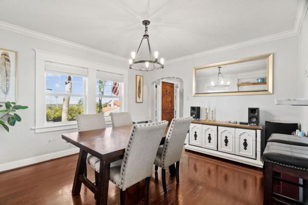 Chandelier, Dining room, Interior, Pendant Lights, Wood Texture Flooring