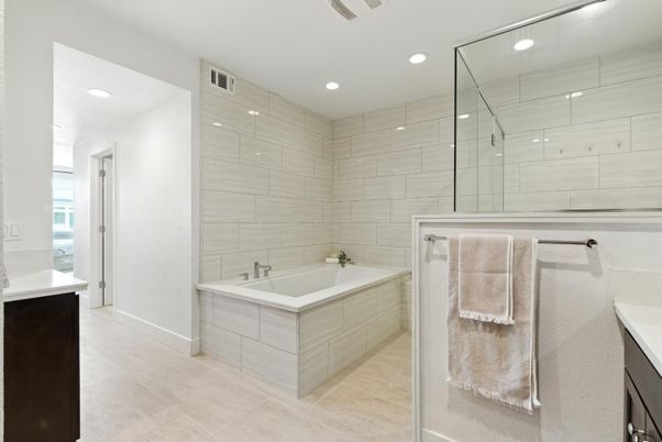 Bathroom, Glass Shower, Interior, Recessed Lighting