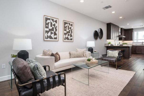 Interior, Kitchen, Living room, Recessed Lighting, Wood Texture Flooring