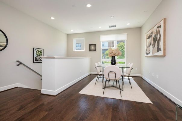 Dining room, Interior, Recessed Lighting, Wood Texture Flooring