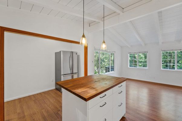Interior, Kitchen, Pendant Lights, Stainless Steel Appliances, Wood Texture Flooring
