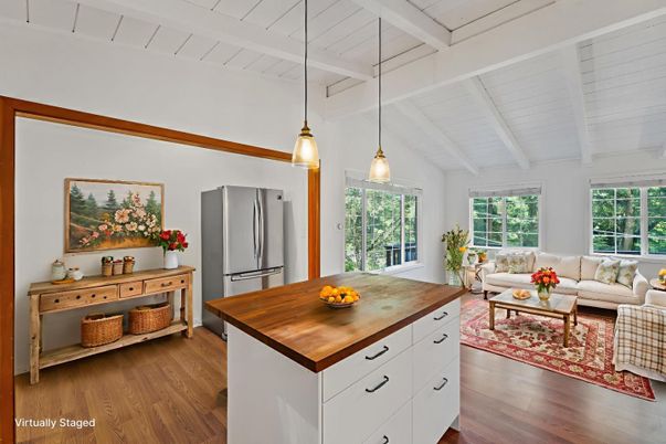 Interior, Kitchen, Living room, Pendant Lights, Stainless Steel Appliances, Wood Texture Flooring