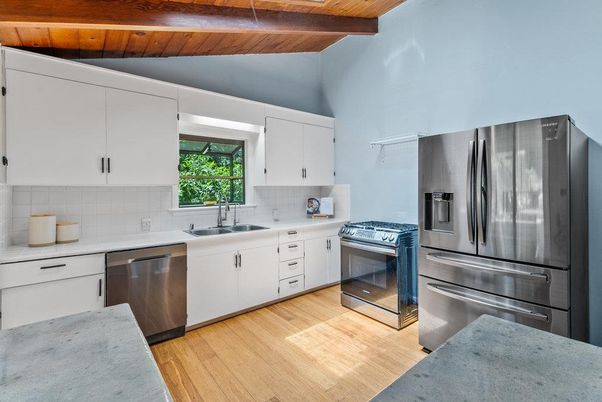Interior, Kitchen, Stainless Steel Appliances, Wooden Beams, Wooden Ceilings, Wood Texture Flooring