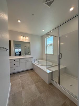 Bathroom, Dual Sink Vanities, Glass Shower, Interior, Recessed Lighting