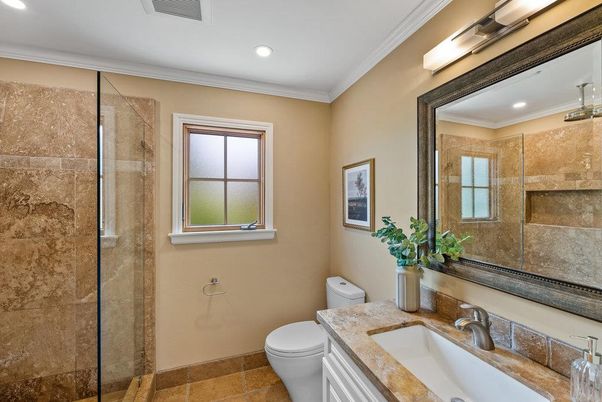 Bathroom, Glass Shower, Interior, Recessed Lighting