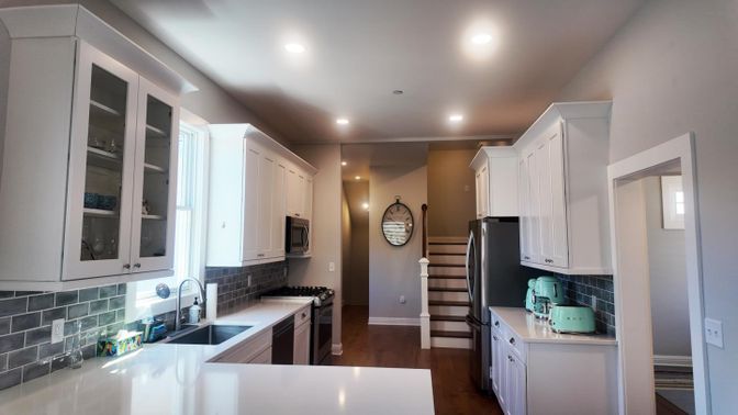 Interior, Kitchen, Recessed Lighting, Wood Texture Flooring