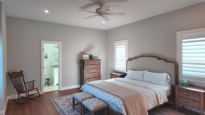 Bedroom, Interior, Recessed Lighting, Wood Texture Flooring