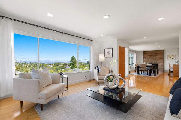 Interior, Kitchen, Living room, Recessed Lighting, Stainless Steel Appliances, Wood Texture Flooring