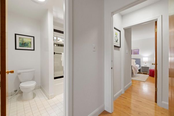 Bathroom, Interior, Tile Countertops, Wood Texture Flooring