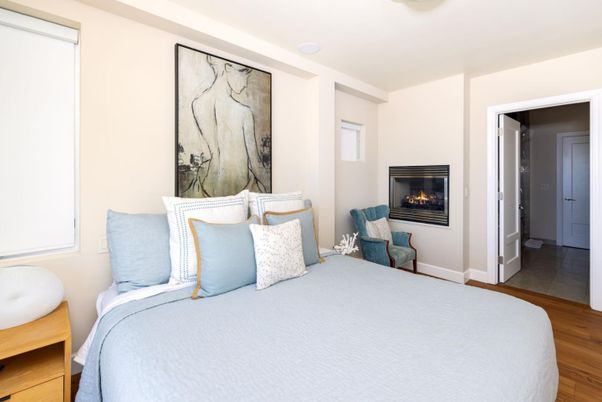 Bedroom, Fireplace, Interior, Wood Texture Flooring