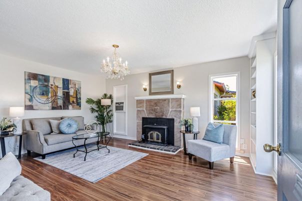 Chandelier, Fireplace, Interior, Living room, Wood Texture Flooring