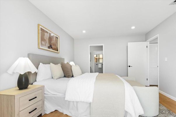 Bedroom, Interior, Recessed Lighting, Wood Texture Flooring