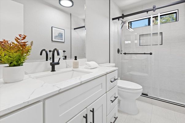 Bathroom, Glass Shower, Interior, Recessed Lighting