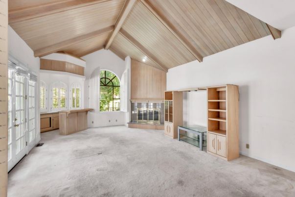 Empty room, Fireplace, Interior, Wooden Beams, Wooden Ceilings