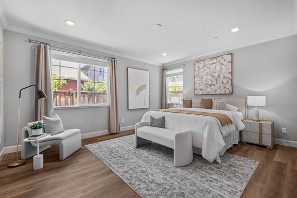 Bedroom, Interior, Recessed Lighting, Wood Texture Flooring