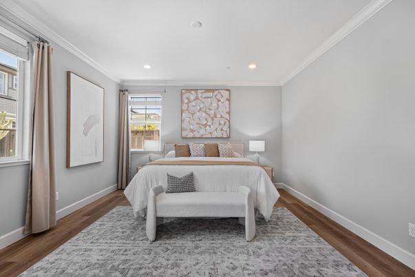 Bedroom, Interior, Recessed Lighting, Wood Texture Flooring