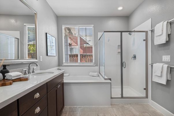 Bathroom, Dual Sink Vanities, Glass Shower, Interior, Recessed Lighting