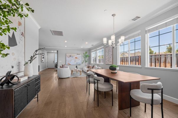 Chandelier, Dining room, Interior, Living room, Recessed Lighting, Wood Texture Flooring
