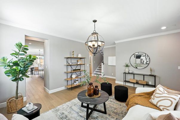 Chandelier, Interior, Living room, Recessed Lighting, Wood Texture Flooring