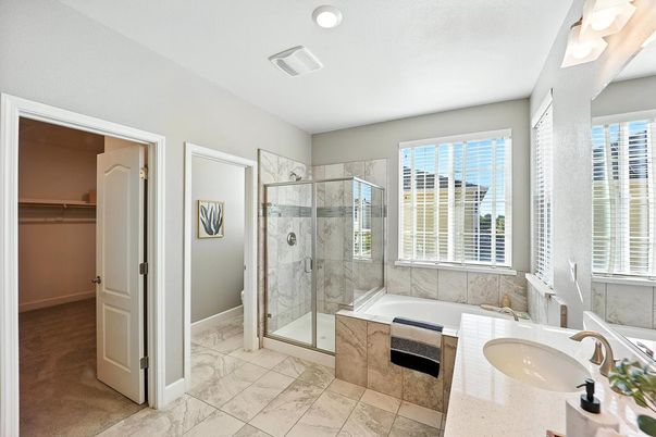 Bathroom, Glass Shower, Interior, Marble, Marble Walls, Recessed Lighting