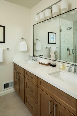 Bathroom, Dual Sink Vanities, Glass Shower, Interior