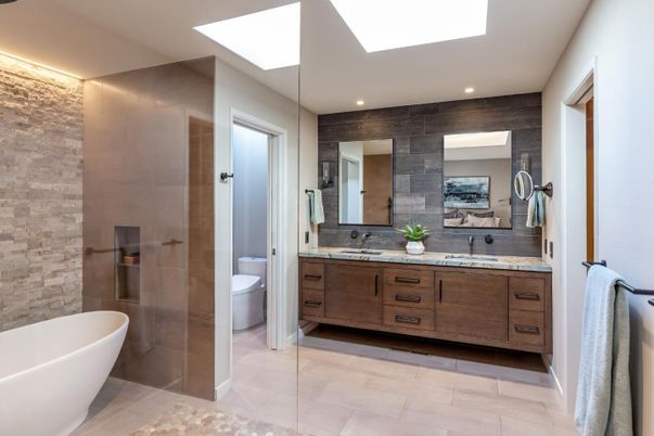 Bathroom, Dual Sink Vanities, Free Standing Baths, Interior, Recessed Lighting