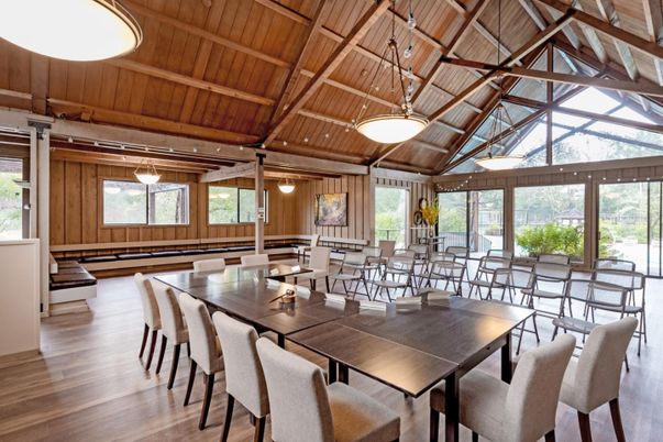 Dining room, Interior, Pendant Lights, Wooden Beams, Wooden Ceilings, Wood Texture Flooring