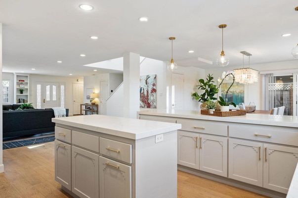 Chandelier, Interior, Kitchen, Pendant Lights, Recessed Lighting, Wood Texture Flooring