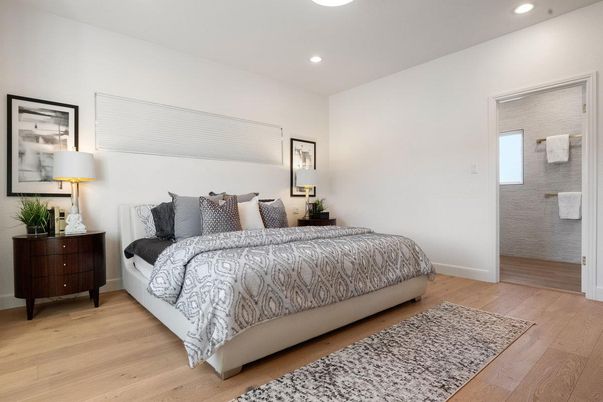 Bedroom, Interior, Recessed Lighting, Wood Texture Flooring