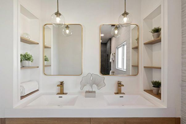 Bathroom, Dual Sink Vanities, Interior, Pendant Lights