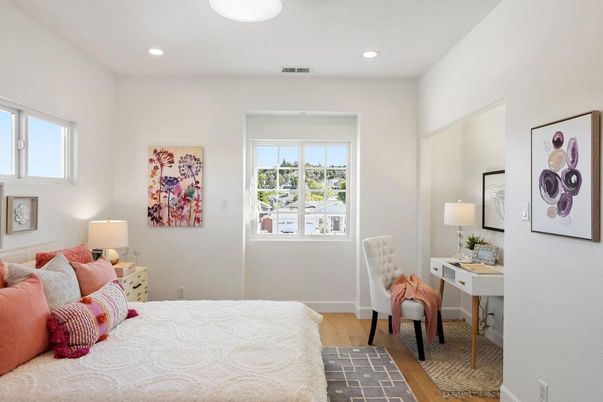Bedroom, Home Office, Interior, Recessed Lighting, Wood Texture Flooring
