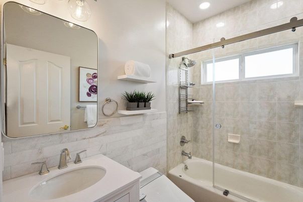 Bathroom, Glass Shower, Interior, Recessed Lighting