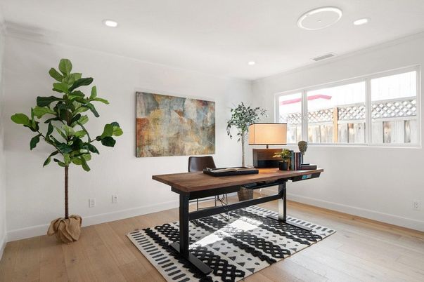 Home Office, Interior, Recessed Lighting, Wood Texture Flooring