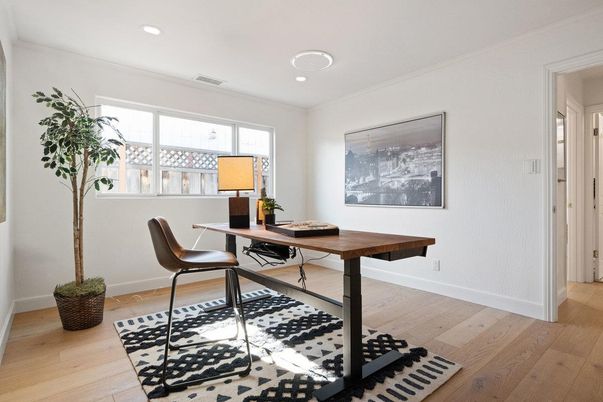 Home Office, Interior, Recessed Lighting, Wood Texture Flooring