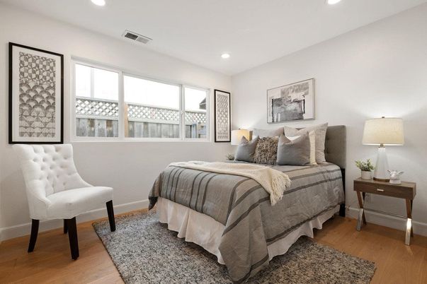 Bedroom, Interior, Recessed Lighting, Wood Texture Flooring