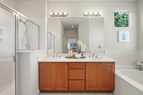 Bathroom, Dual Sink Vanities, Glass Shower, Interior
