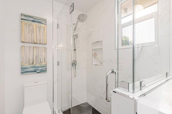 Bathroom, Glass Shower, Interior, Marble Walls