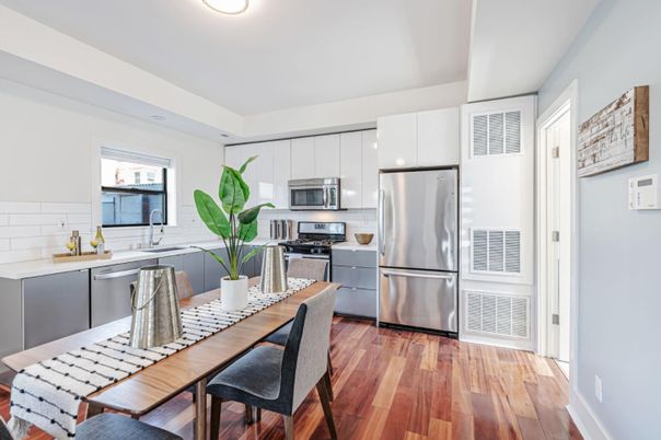 Interior, Kitchen, Stainless Steel Appliances, Wood Texture Flooring