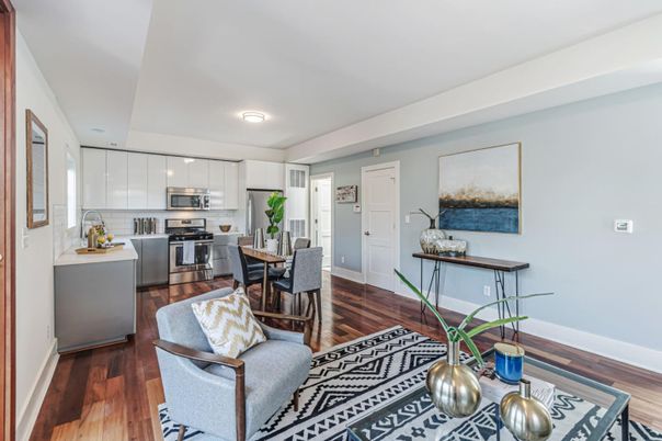 Dining room, Interior, Kitchen, Stainless Steel Appliances, Wood Texture Flooring