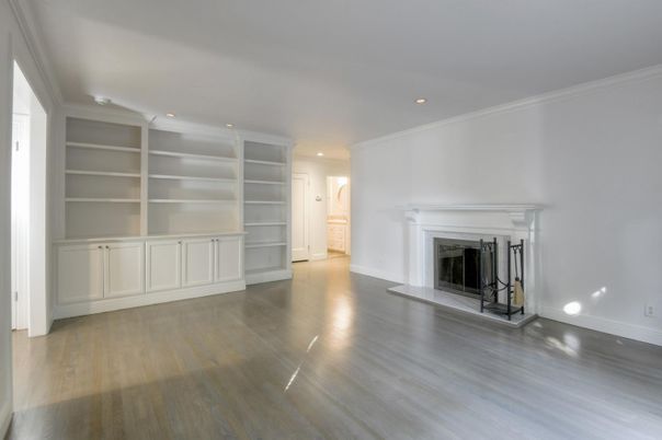Empty room, Fireplace, Interior, Recessed Lighting, Wood Texture Flooring