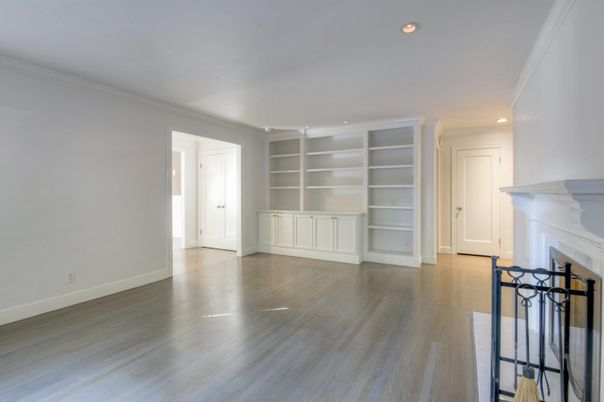 Empty room, Fireplace, Interior, Recessed Lighting, Wood Texture Flooring