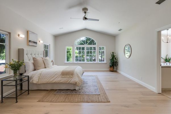 Bedroom, Interior, Pendant Lights, Wood Texture Flooring